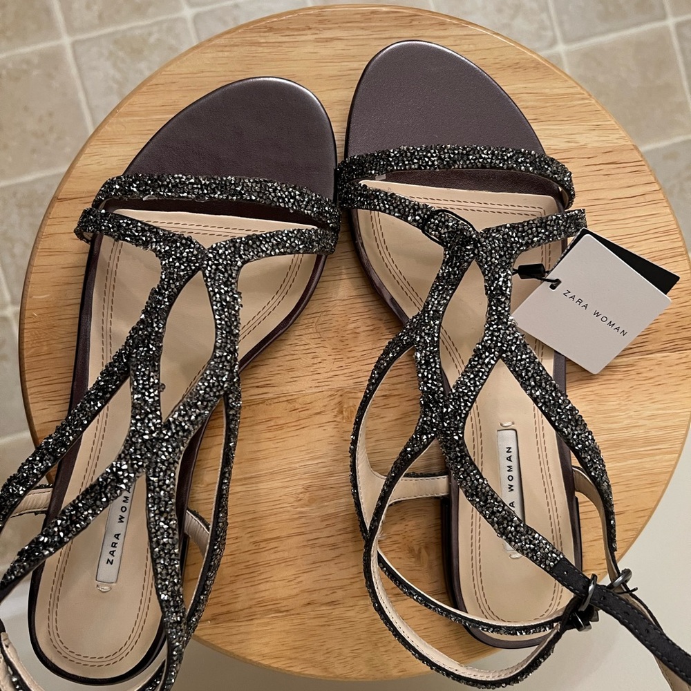 Zara jeweled beaded strappy sandal NWT